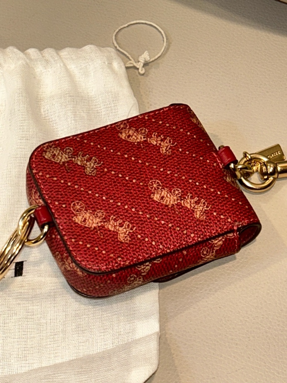 Coach Red Signature Leather Key Pouch with Gold Hardware - Picture 8 of 12